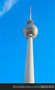 View of famous Berlin Television Tower at sunset