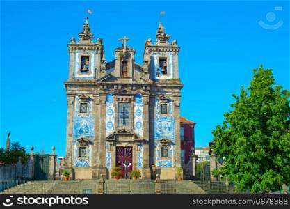 View of famous Church of Santo Ildefonso that was built in 17th century. Porto, Portugal