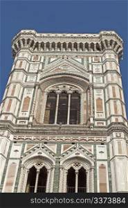 "View of famous clocktower "Campanile di Giotto", in Florence, near the Duomo"
