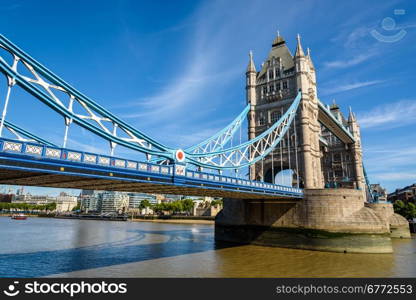 view of famous Tower Bridge over the River Thames, London, UK, England