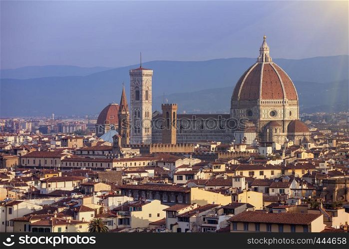 view of Florence at the sunrise time from the viewpoint, italy