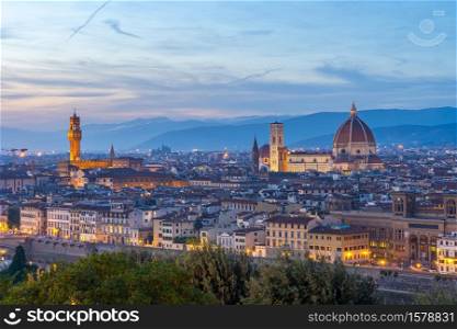 View of Florence city skyline at twilight in Tuscany, Italy.