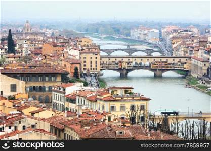 View of Florence from Piazzale Michelangelo with focus on Ponte Vecchio.