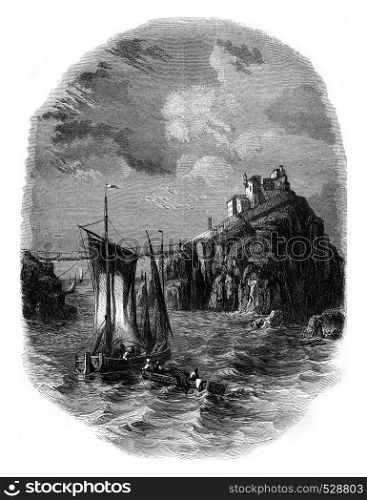 View of Fort Bertheaume, vintage engraved illustration. Magasin Pittoresque 1847.