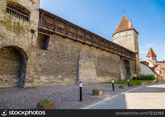 View of fortress towers in old town of Tallinn in a beautiful summer day, Estonia