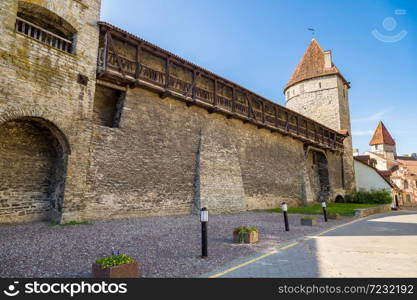 View of fortress towers in old town of Tallinn in a beautiful summer day, Estonia