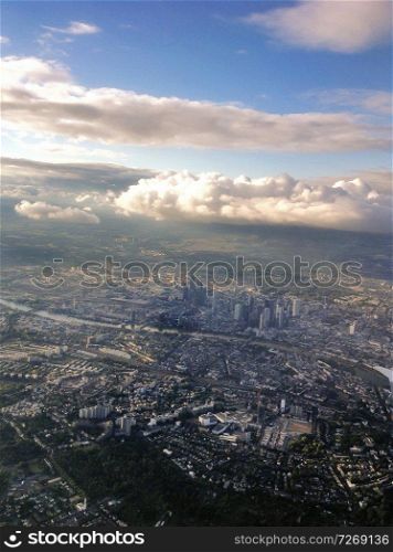 view of Frankfurt am Main, Germany from airplane