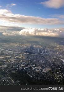 view of Frankfurt am Main, Germany from airplane