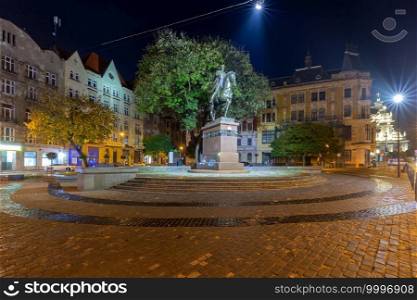 View of Galitskaya Square at night. Lviv. Ukraine.. Lviv. Galitskaya square at night.