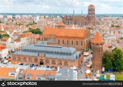 View of Gdansk from the observation deck of the church of St. Catherine.. Gdansk. The historic center of the old town.