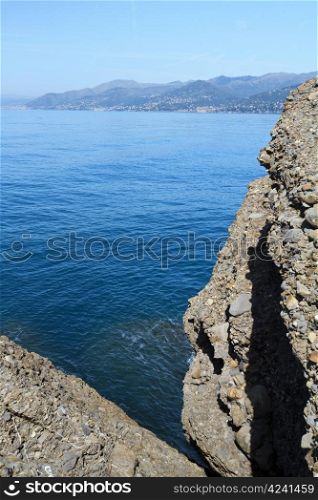 view of Genova Gulf from Punta Chiappa, Liguria, Italy