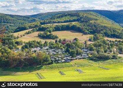 View of german landscape in Sauerland from above