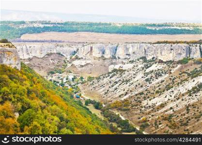 view of gorge ashlama-dere in Crimean mountains in autumn