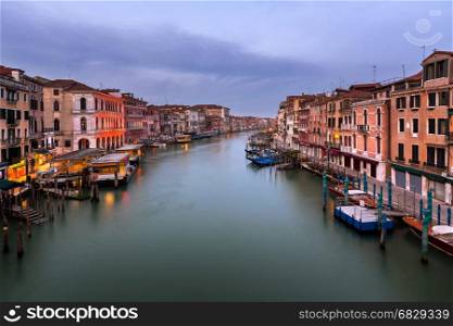 View of Grand Canal and Venice Skyline from the Rialto Bridge in the Morning, Venice, Italy