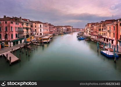 View of Grand Canal and Venice Skyline from the Rialto Bridge in the Morning, Venice, Italy