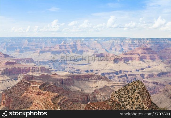 View of Grand Canyon from South Rim with sunset light