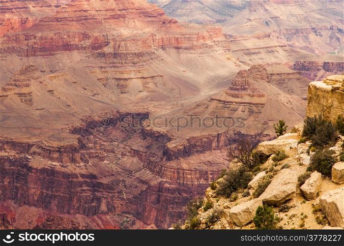 View of Grand Canyon from South Rim with sunset light