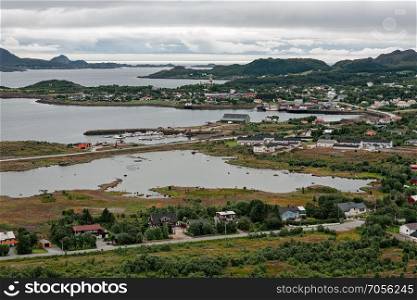 View of Gravdal city in Lofoten islands, Norway. View of Gravdal city, Norway