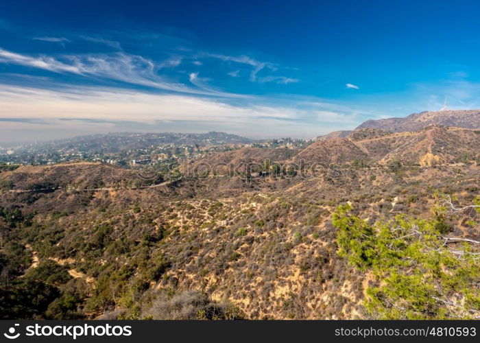 View of Griffith Park and Hollywood from Griffith Observatory, Los Angeles, California, USA.