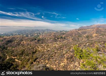 View of Griffith Park and Hollywood from Griffith Observatory, Los Angeles, California, USA.