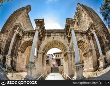 View of Hadrian's Gate in old city of Antalya, Turkey