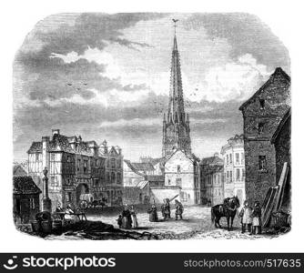 View of Harfleur, the departement of Seine Bottom, vintage engraved illustration. Magasin Pittoresque 1845.