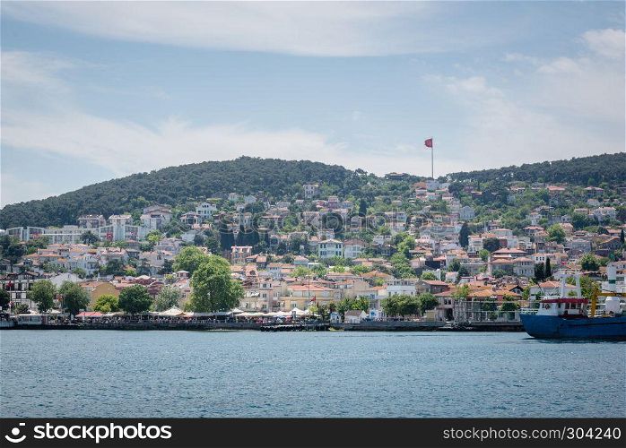 View of Heybeliada island.The island is one of four islands named Princes Islands in the Sea of Marmara, near Istanbul, Turkey.20 May 2017. View of Heybeliada island in Istanbul, Turkey
