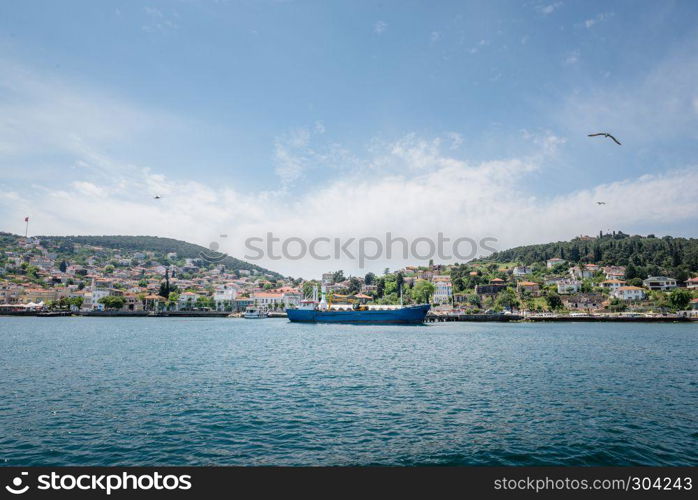View of Heybeliada island.The island is one of four islands named Princes Islands in the Sea of Marmara, near Istanbul, Turkey.20 May 2017. View of Heybeliada island in Istanbul, Turkey