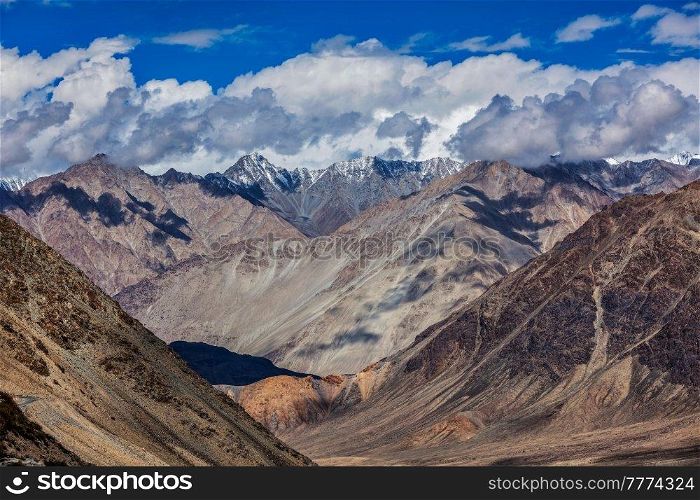 View of Himalayas mountains near Kardung La pass. Ladakh, India. View of Himalayas near Kardung La pass. Ladakh, India