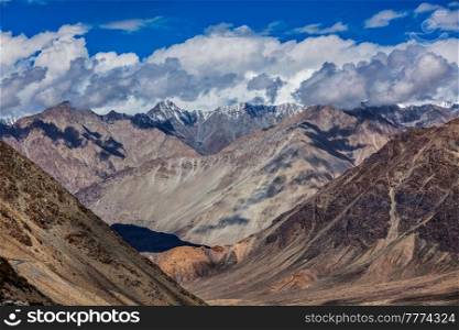 View of Himalayas mountains near Kardung La pass. Ladakh, India. View of Himalayas near Kardung La pass. Ladakh, India