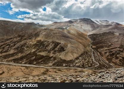 View of Himalayas near Tanglang la Pass - mountain pass on the Leh-Manali highway. Ladakh, India. View of Himalayas near Tanglang la Pass