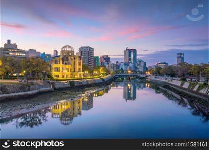 View of Hiroshima skyline with the atomic bomb dome. UNESCO World Heritage Site in Japan
