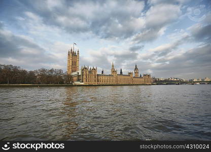 View of houses of parliament and the Thames, London, UK