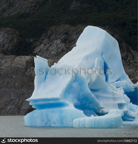 View of iceberg in lake, Grey Glacier, Grey Lake, Torres del Paine National Park, Patagonia, Chile