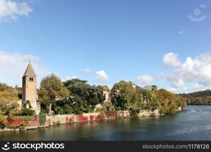 View of Ile Barbe and Saone river in Lyon, France