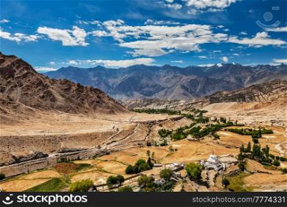 View of Indus valley in Himalayas near Likir. Ladakh, India. View of Indus valley in Himalayas near Likir
