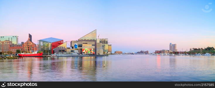 View of Inner Harbor area in downtown Baltimore Maryland USA