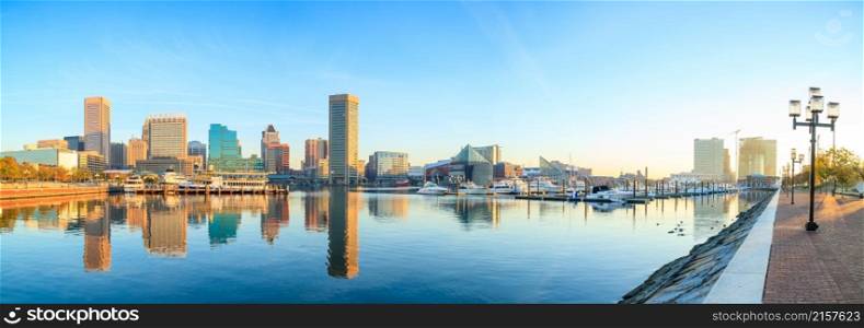View of Inner Harbor area in downtown Baltimore Maryland USA
