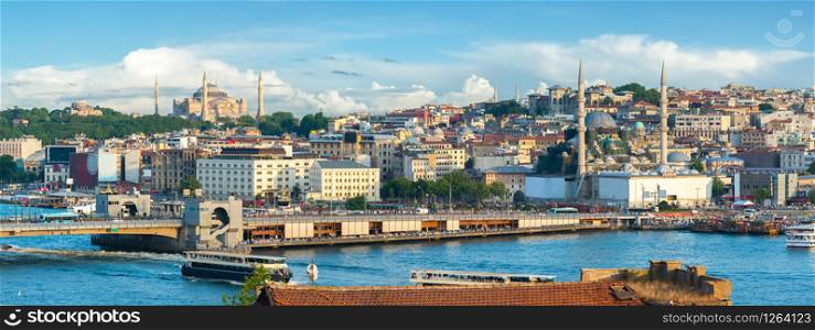View of Istanbul city with the view on Golden horn bay. View of Istanbul
