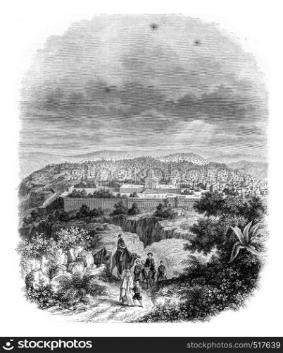 View of Jerusalem, vintage engraved illustration. Magasin Pittoresque 1845.