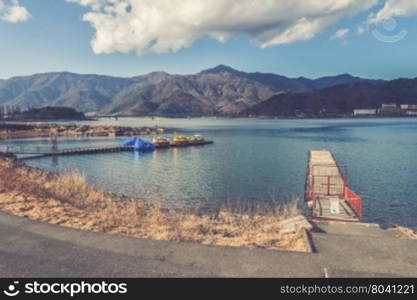 view of kawakuchiko lake, Japan. (Vintage filter effect used)