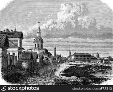 View of Kazan, vintage engraved illustration. Le Tour du Monde, Travel Journal, (1872).
