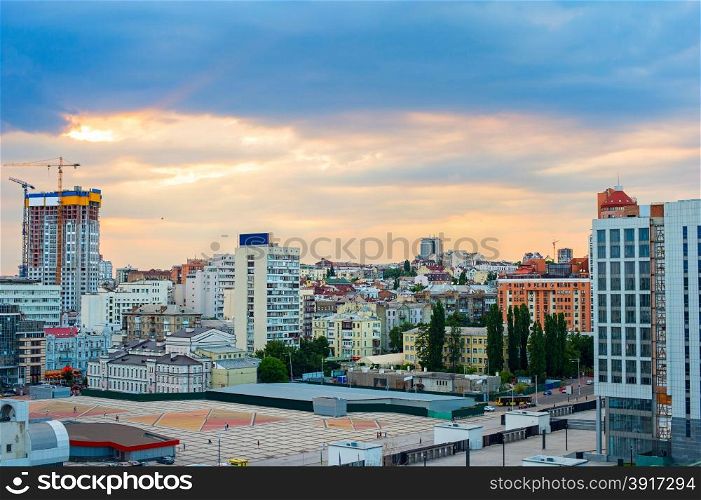 View of Kiev city center at sunset. Ukraine