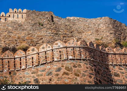 View of Kumbhalgrh fort walls. Rajasthan, India. View of Kumbhalgrh fort walls