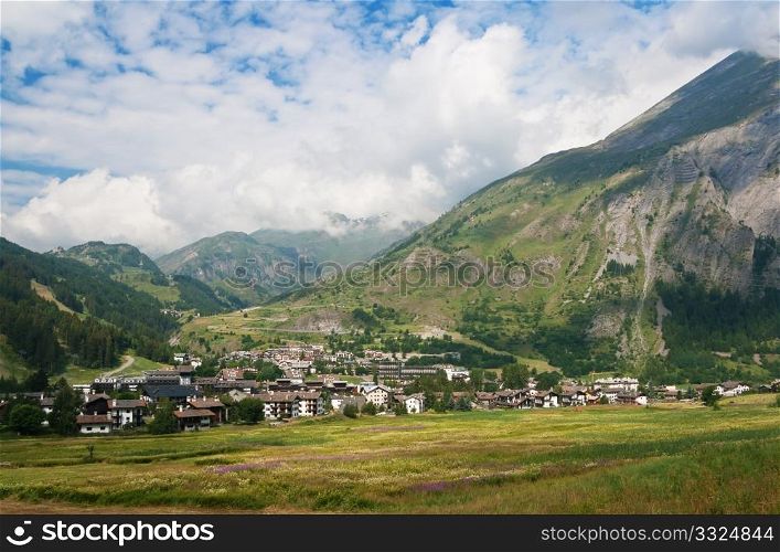 view of La Thule, small town in Aosta valley, Italy