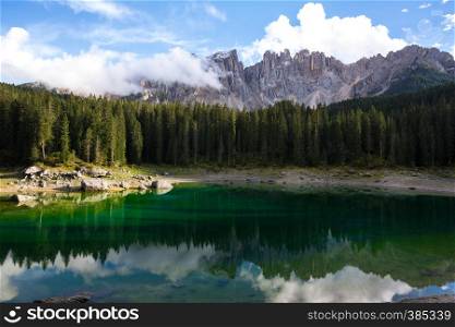 view of Lago di Carezza Dolomites Italy
