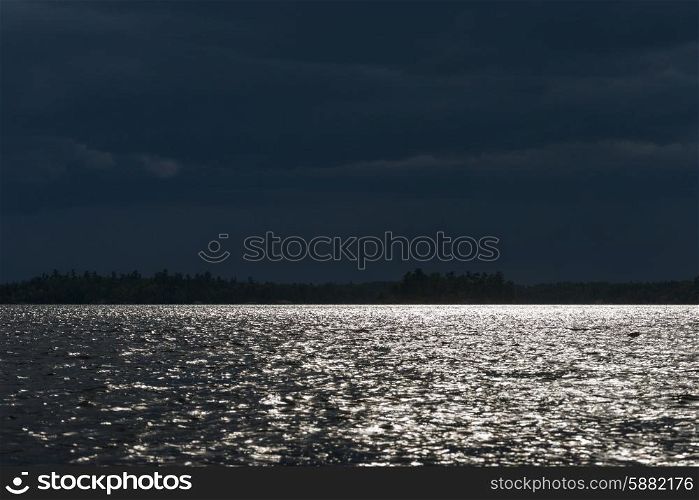 View of lake at dusk, Lake of the Woods, Ontario, Canada