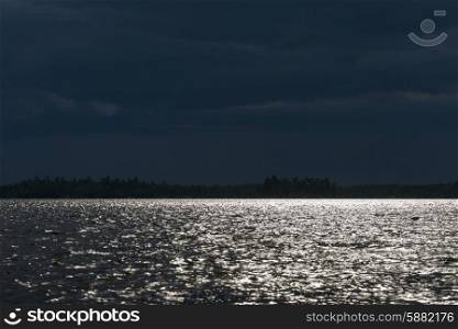 View of lake at dusk, Lake of the Woods, Ontario, Canada
