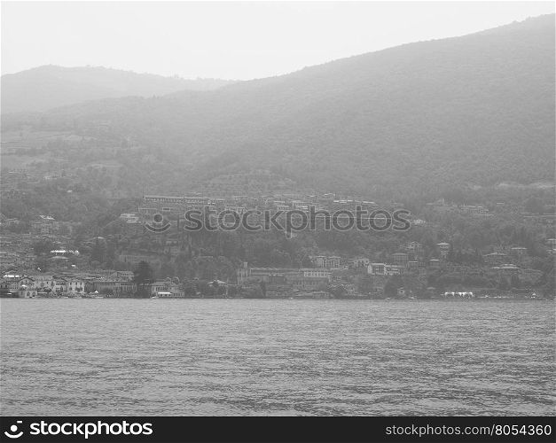 View of Lake Iseo. View of Lake Iseo mountains in Lombardy, Italy in black and white