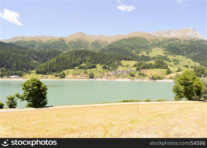 View of Lake Resia in northern Italy. View of Lake Resia in northern Italy, in the Trentino-Alto Adige region